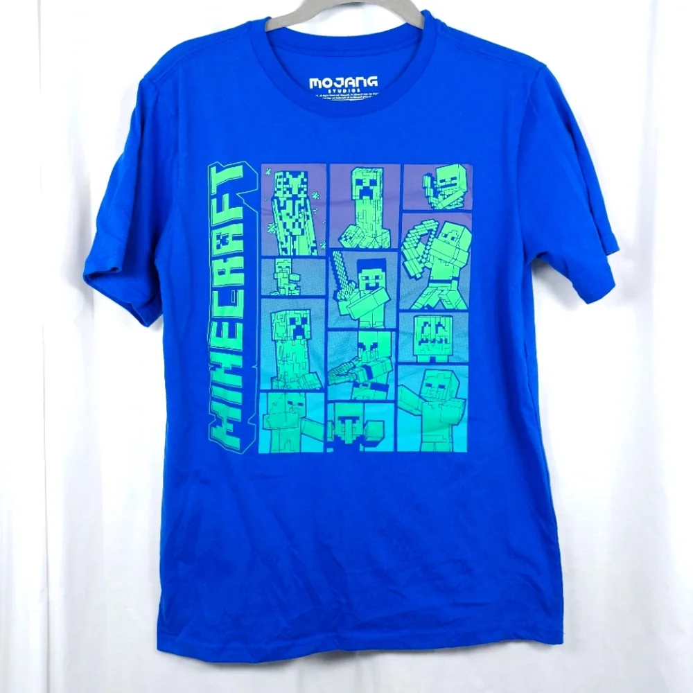 Minecraft Mojang Boys XXL 18 Blue Creeper Graphic T-Shirt Video Game‎ Gamer Tee